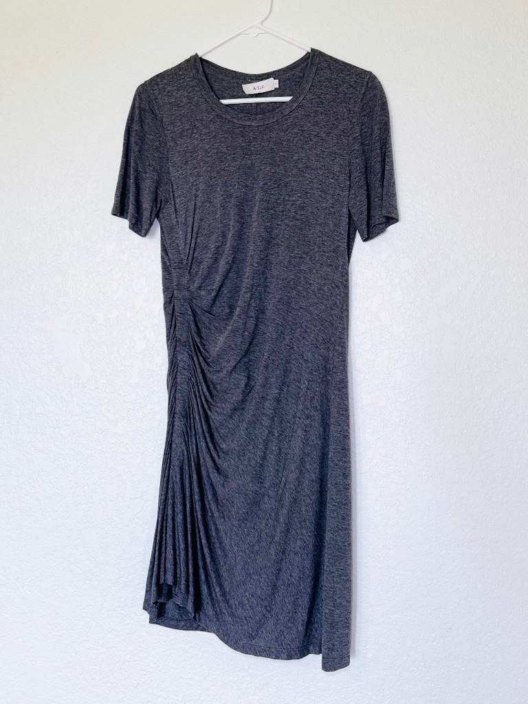 A.L.C. Sally T-Shirt Dress Women's Small Ruched Gray Flattering Model Off Duty